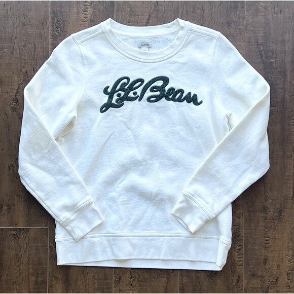 L.L. Bean White 1912 Crewneck Logo Script Pullover Sweatshirt Camp Womens Small - Picture 1 of 6